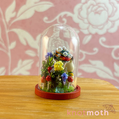 Maya Mushroom and Brock Bunny Micro Crochet Terrarium Jar Handmade Scene (removable, magnetic)