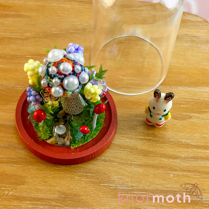 Maya Mushroom and Brock Bunny Micro Crochet Terrarium Jar Handmade Scene (removable, magnetic)