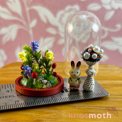 Maya Mushroom and Brock Bunny Micro Crochet Terrarium Jar Handmade Scene (removable, magnetic)