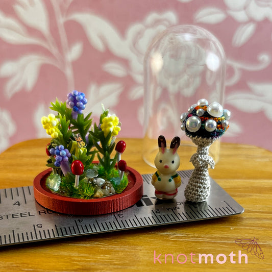 Maya Mushroom and Brock Bunny Micro Crochet Terrarium Jar Handmade Scene (removable, magnetic)