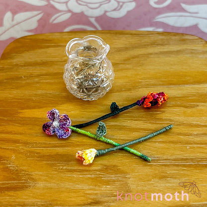 Micro Crochet Flower Bouquet in Vase (removable, magnetic)