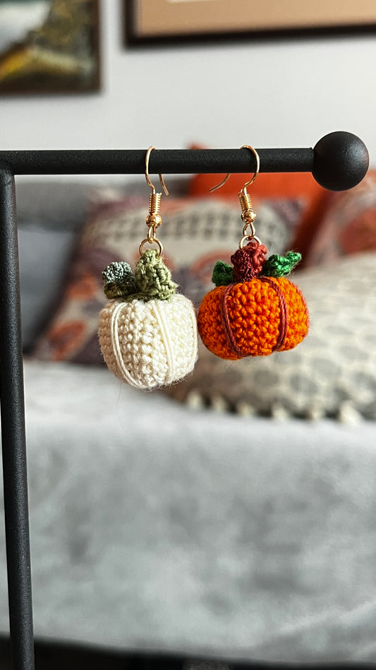 Mismatched Large Pumpkin Patch Micro Crochet Earrings