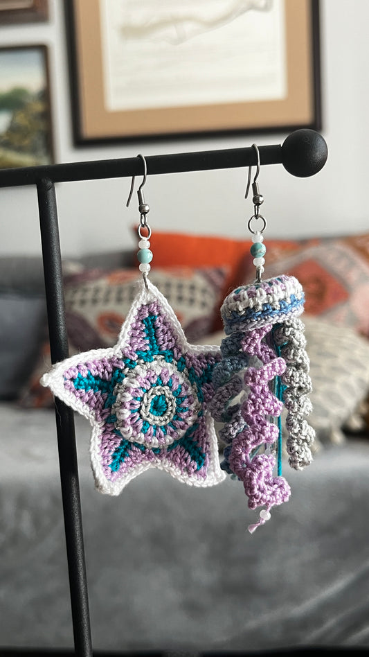 Sea Life Mismatched Micro Crochet Earrings