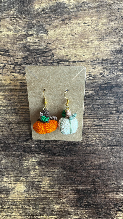 Mismatched Large Pumpkin Patch Micro Crochet Earrings