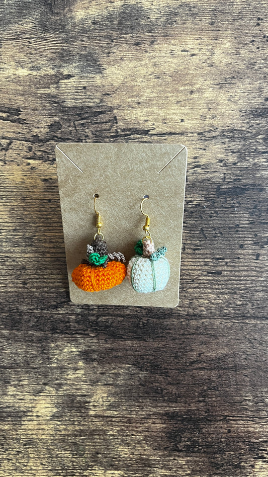 Mismatched Large Pumpkin Patch Micro Crochet Earrings