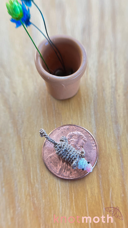 Olive Opossum in a Flower Pot Micro Crochet Trinket (Magnetic, Removable)