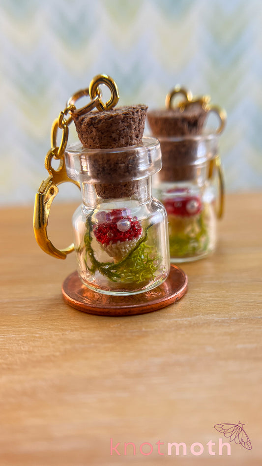 Mushroom Terrarium Micro Crochet Earrings