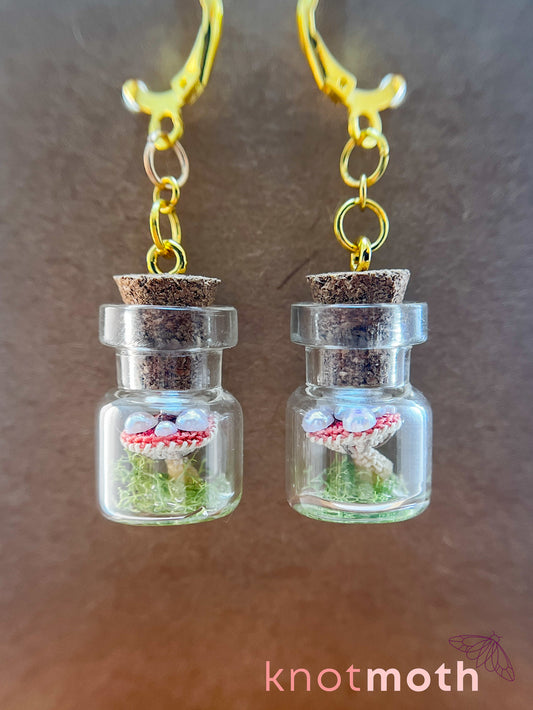 Mushroom Terrarium Micro Crochet Earrings